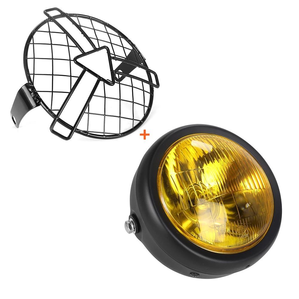 6.5'' FRONT MOTORCYCLE ROUND HEADLIGHT WITH MESH GRILL GUARD LAMP COVER PROTECTOR CAFE RACER CRUISER RETRO HEADLAMP 6.5'' FRONT MOTORCYCLE ROUND HEADLIGHT WITH MESH GRILL GUARD LAMP COVER PROTECTOR CAFE RACER CRUISER RETRO HEADLAMP