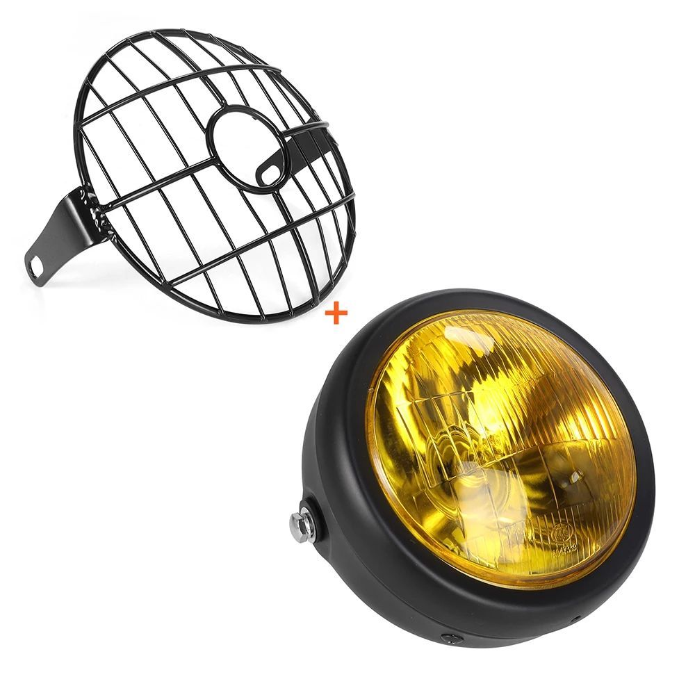 6.5'' FRONT MOTORCYCLE ROUND HEADLIGHT WITH MESH GRILL GUARD LAMP COVER PROTECTOR CAFE RACER CRUISER RETRO HEADLAMP 6.5'' FRONT MOTORCYCLE ROUND HEADLIGHT WITH MESH GRILL GUARD LAMP COVER PROTECTOR CAFE RACER CRUISER RETRO HEADLAMP