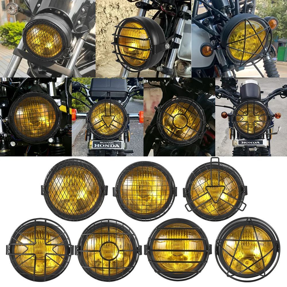 6.5'' FRONT MOTORCYCLE ROUND HEADLIGHT WITH MESH GRILL GUARD LAMP COVER PROTECTOR CAFE RACER CRUISER RETRO HEADLAMP 6.5'' FRONT MOTORCYCLE ROUND HEADLIGHT WITH MESH GRILL GUARD LAMP COVER PROTECTOR CAFE RACER CRUISER RETRO HEADLAMP