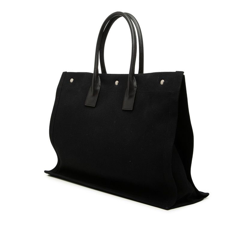 サンローラン RIVE GAUCHE リヴ ゴーシュ ロゴプリント トートバッグ GNR509415 ブラック キャンバス レザー レディース SAINT LAURENT【1-0274967】