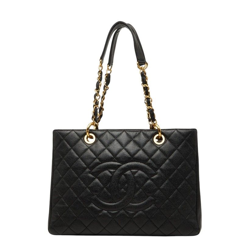 シャネル ココマーク マトラッセ GST チェーン トートバッグ ショルダーバッグ ブラック キャビアスキン レディース CHANEL【230-77166】