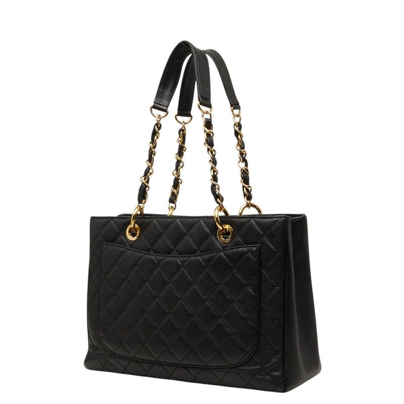 シャネル ココマーク マトラッセ GST チェーン トートバッグ ショルダーバッグ ブラック キャビアスキン レディース CHANEL【230-77166】
