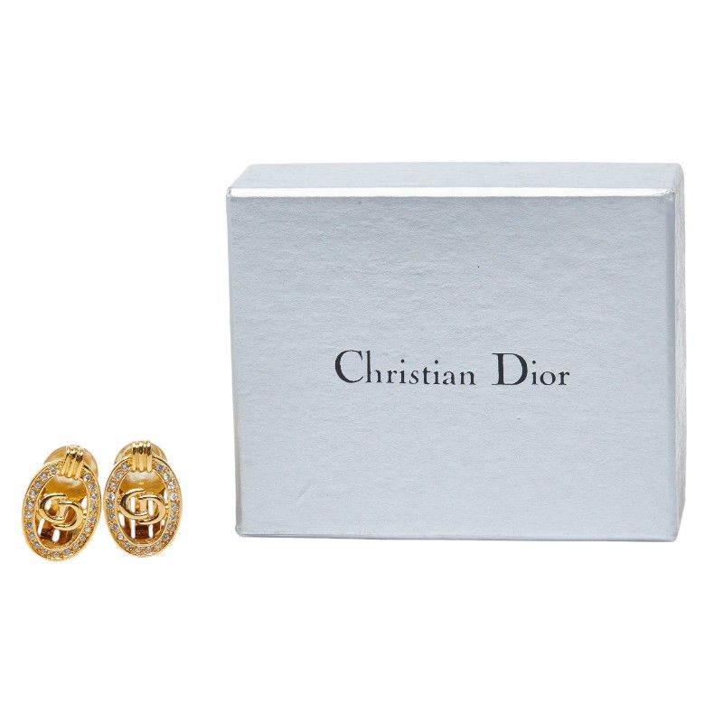 ディオール CDロゴ イヤリング ゴールド メッキ ラインストーン レディース Dior【230-77197】