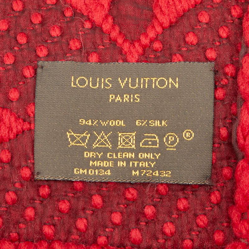 ルイ ヴィトン モノグラム エシャルプ ロゴマニア マフラー M72432 レッド ウール シルク レディース LOUIS VUITTON【1-0277452】
