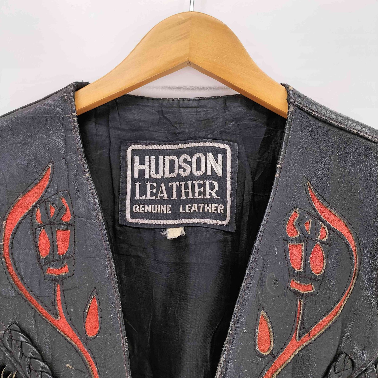 ユーズドフルギ USED古着 {{HUDSON LEATHER}}フリンジ コンチョ リアルレザーVネックベスト メンズ JPN：M