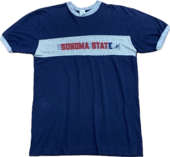80s USA製 champion sonoma state チャンピオン ソノマ・ステート 半袖 カレッジ Tシャツ リンガーTシャツ ヴィンテージ トリコタグ ネイビー グレー XL メンズ _201