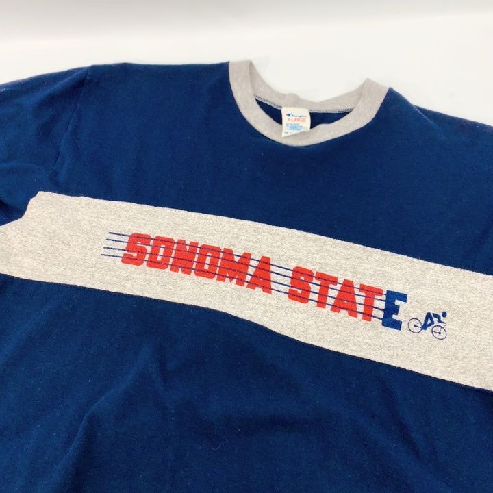 80s USA製 champion sonoma state チャンピオン ソノマ・ステート 半袖 カレッジ Tシャツ リンガーTシャツ ヴィンテージ トリコタグ ネイビー グレー XL メンズ _201 80s USA製 champion sonoma state チャンピオン ソノマ・ステート 半袖 カレッジ Tシャツ リンガーTシャツ ヴィンテージ トリコタグ ネイビー グレー XL メンズ _201