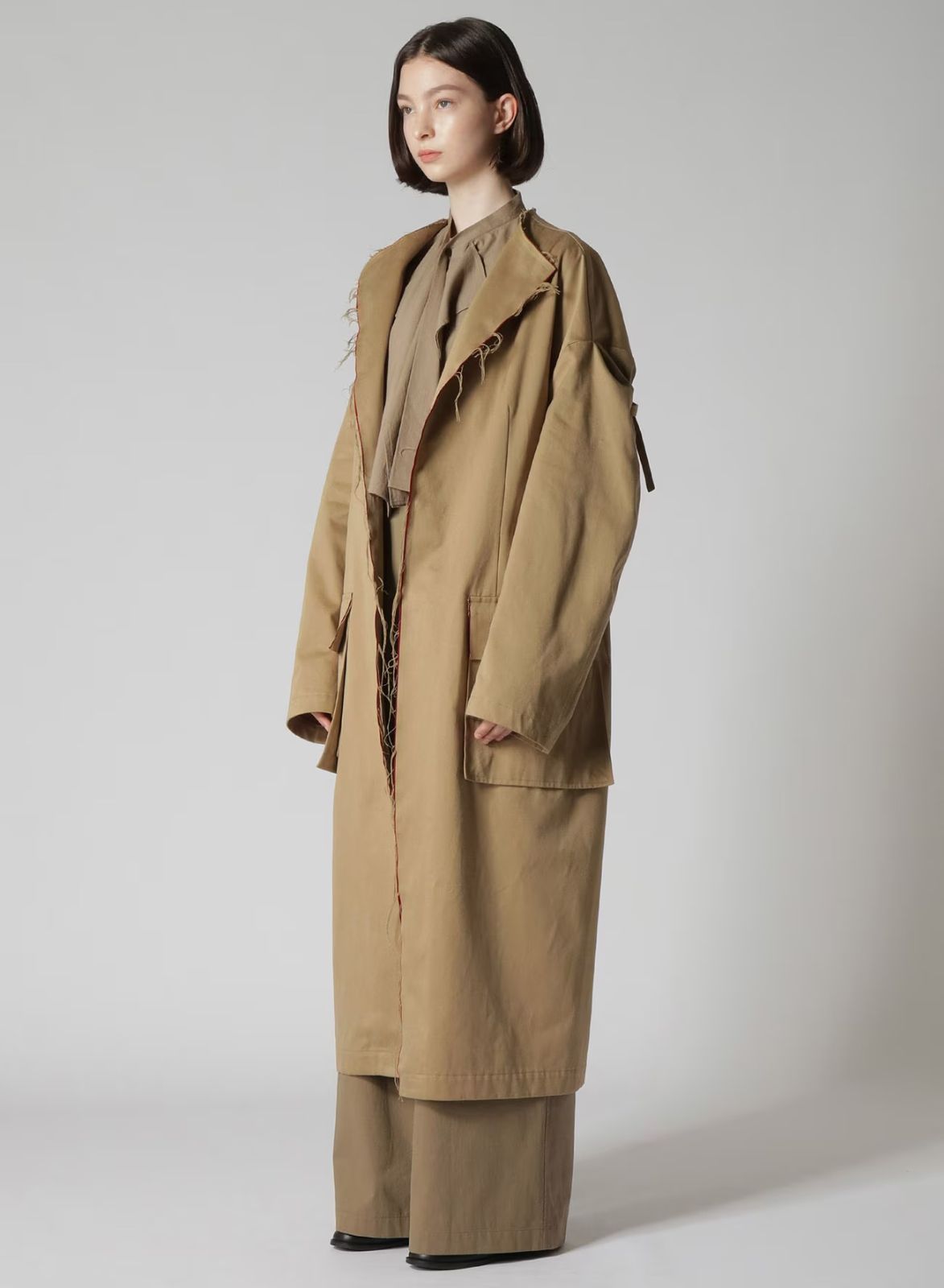 ヨウジヤマモト ワイズ ロングトレンチコート ダブル コットン 綿 ベージュ Yohji Yamamoto Y's｜ヨウジヤマモト ワイズ DOUBLE FACED TWILL NO