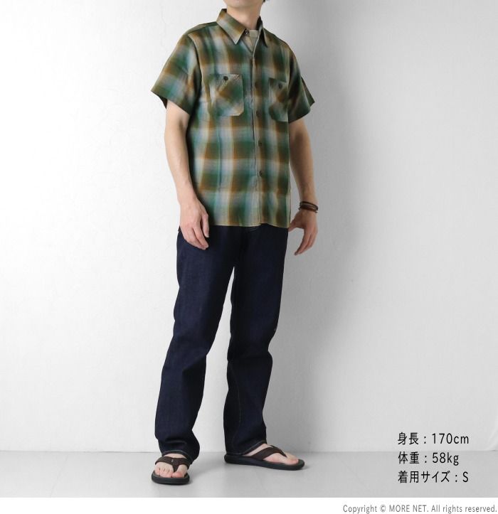 シュガーケーン SUGAR CANE レーヨンツイルチェックワークシャツ SC39726 メンズ 日本製 半袖
