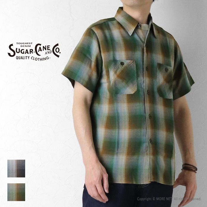 シュガーケーン SUGAR CANE レーヨンツイルチェックワークシャツ SC39726 メンズ 日本製 半袖