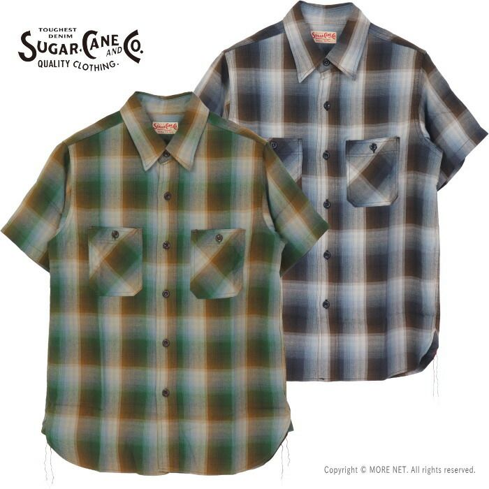 シュガーケーン SUGAR CANE レーヨンツイルチェックワークシャツ SC39726 メンズ 日本製 半袖