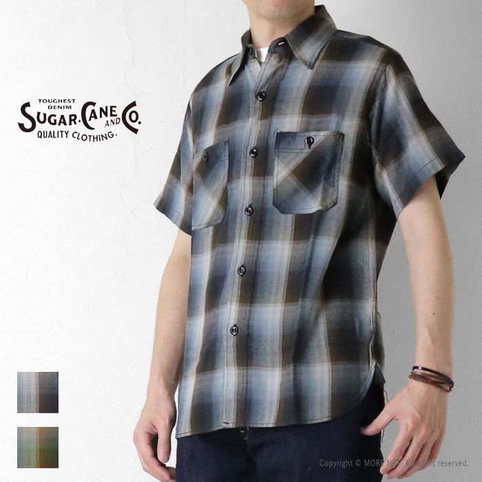 シュガーケーン SUGAR CANE レーヨンツイルチェックワークシャツ SC39726 メンズ 日本製 半袖
