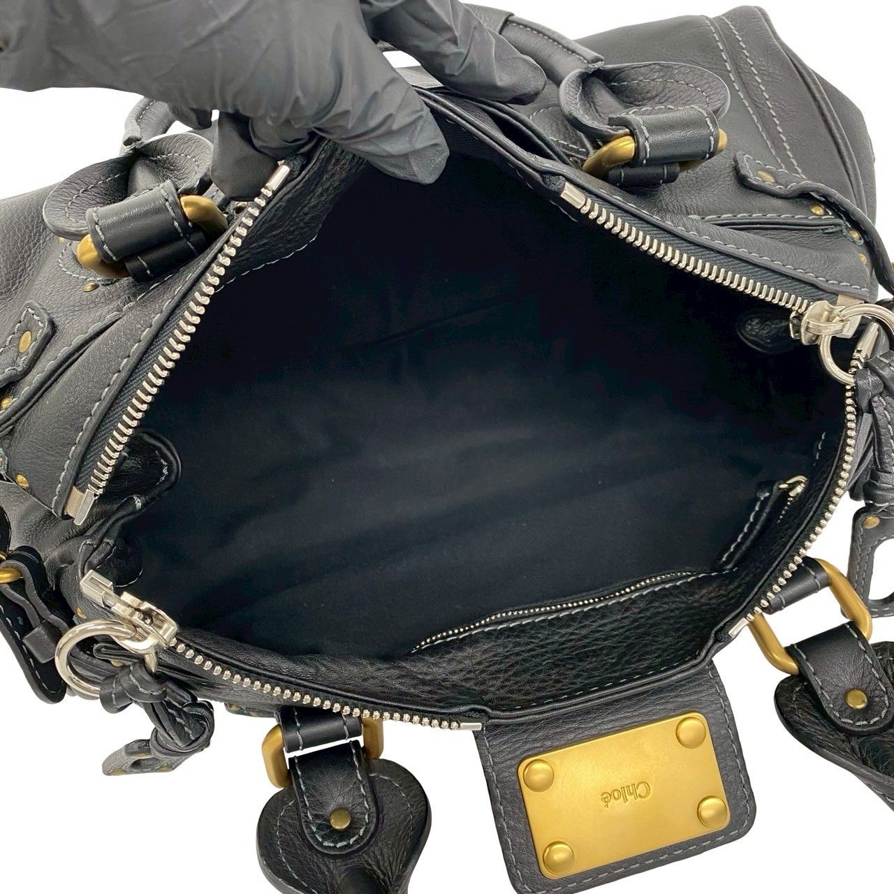 極 美品 保存箱 袋付き Chloe クロエ パディントン ロゴ 金具 スタッズ