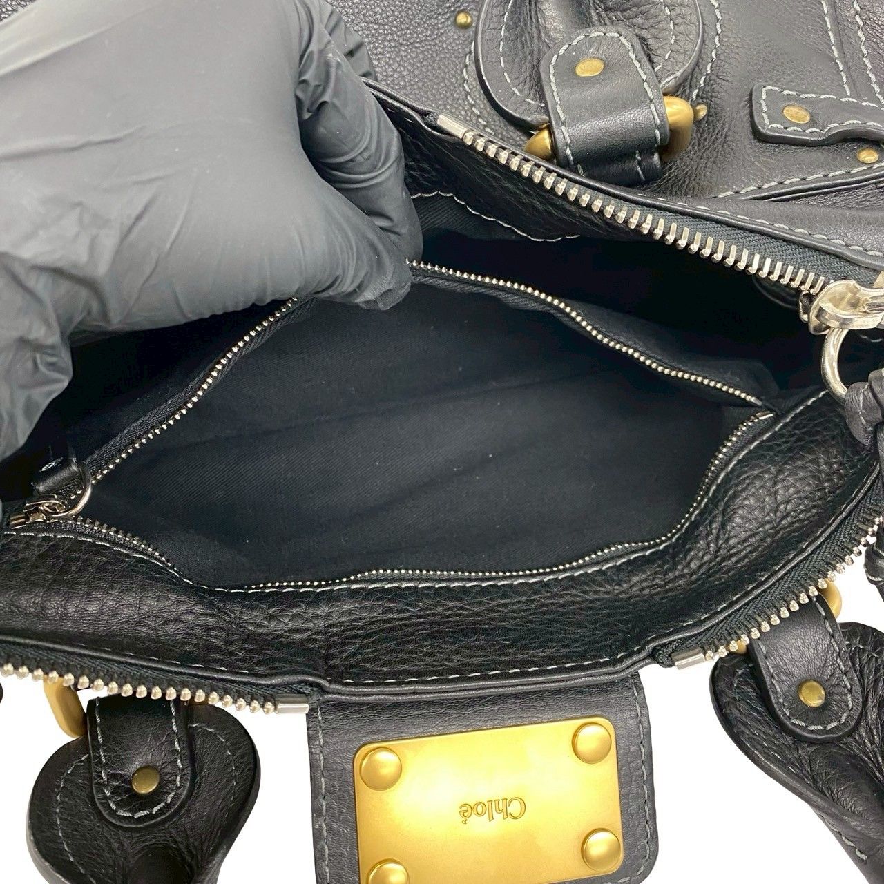 極 美品 保存箱 袋付き Chloe クロエ パディントン ロゴ 金具 スタッズ