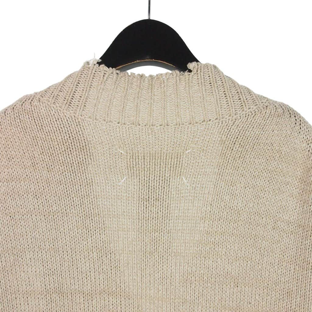 メゾンマルジェラ Maison Margiela 22SS コットンセルロース ヘンプ ニットベスト Vネック ダメージ加工 L ベージュ S50TH0056