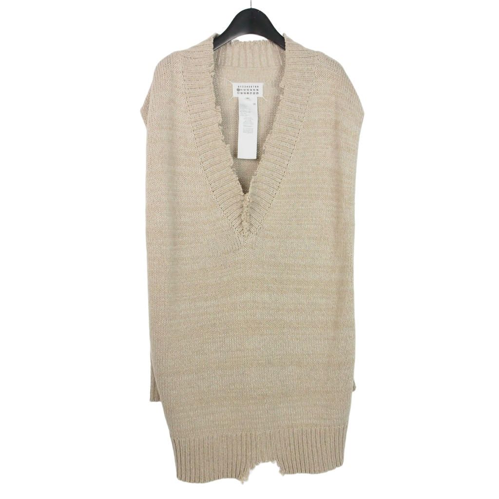メゾンマルジェラ Maison Margiela 22SS コットンセルロース ヘンプ ニットベスト Vネック ダメージ加工 L ベージュ S50TH0056