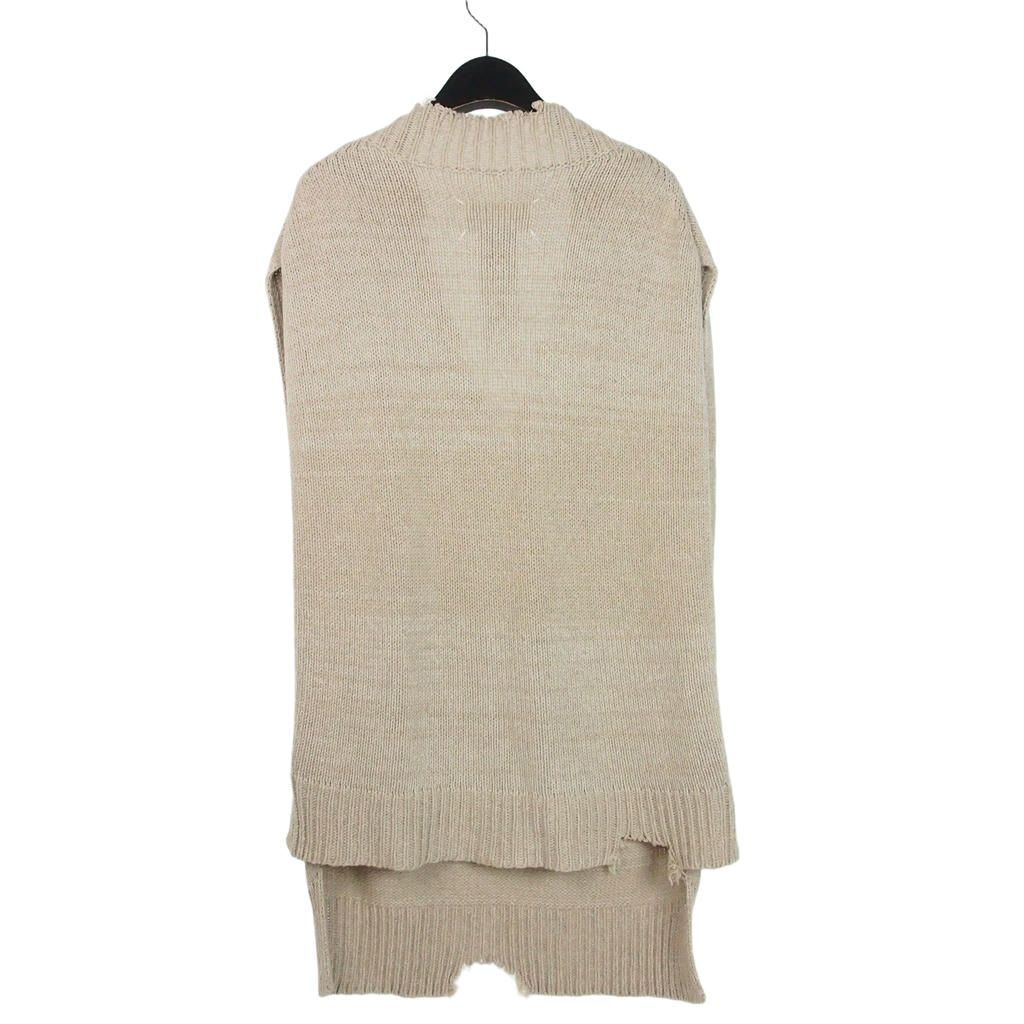 メゾンマルジェラ Maison Margiela 22SS コットンセルロース ヘンプ ニットベスト Vネック ダメージ加工 L ベージュ S50TH0056