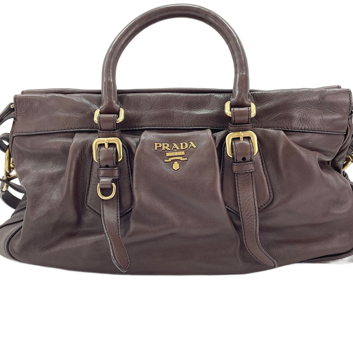 プラダ PRADA ショルダーバッグ ハラコ オーストリッチ 2way ブラウン 