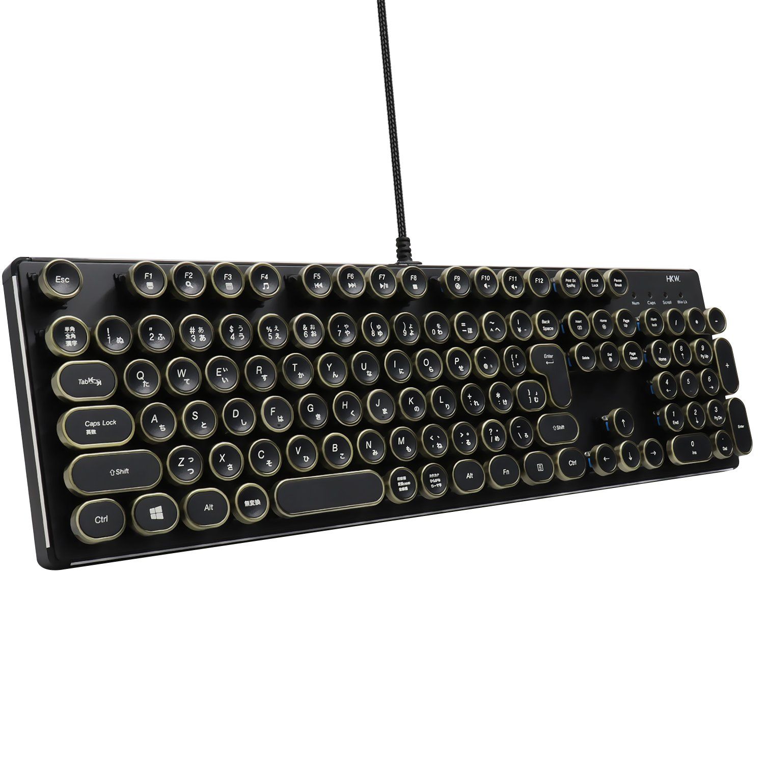 HKW タイプライター風メカニカルキーボード 青軸 JIS配列 109キー USB有線 日本語キーボード (アンティーク)