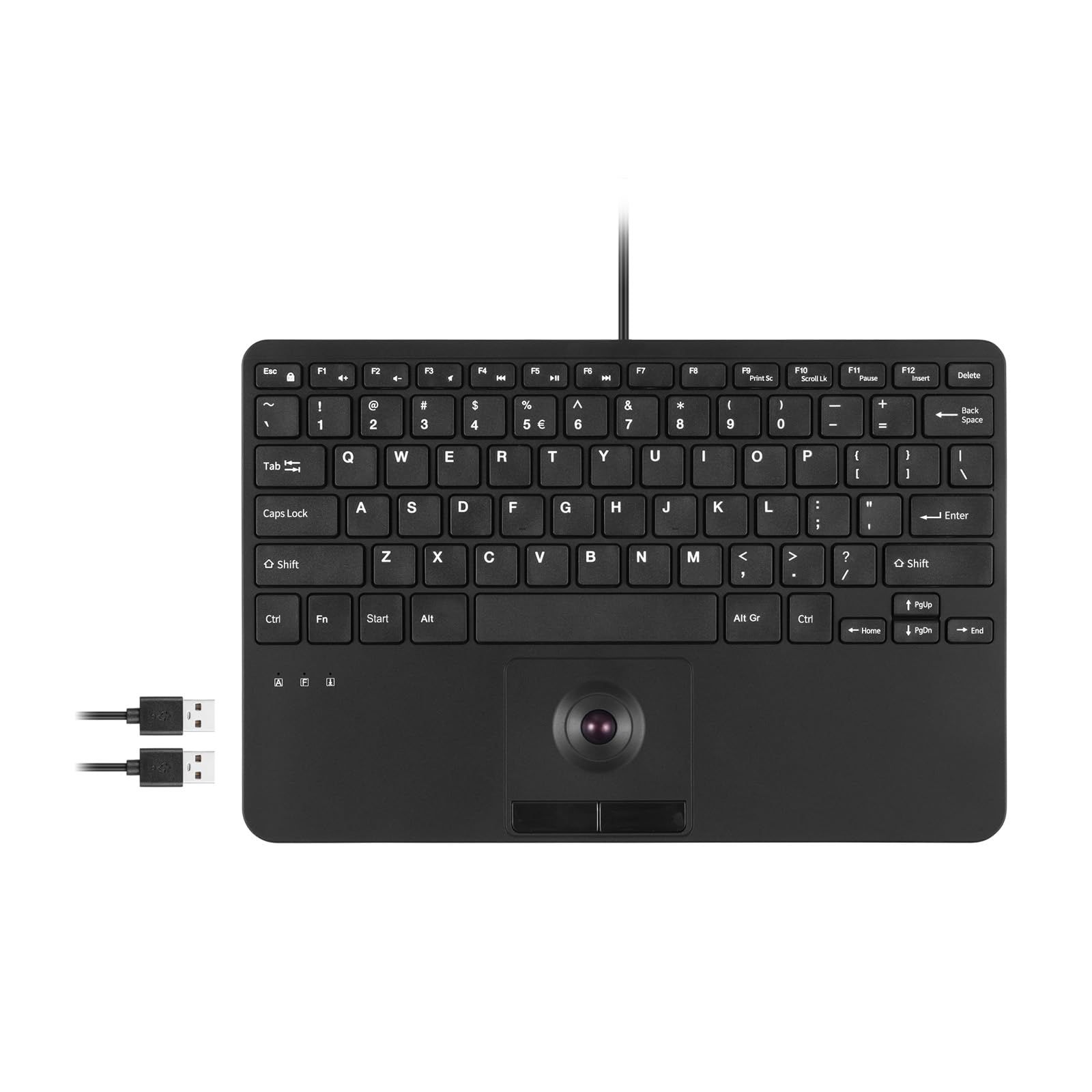 Perixx ペリックス PERIBOARD-526 US トラックボール付き有線ミニUSBキーボード - パンタグラフキー 28.4 x 18.2 x 2.8 cm 2USBハブ内蔵 ブラック US配列