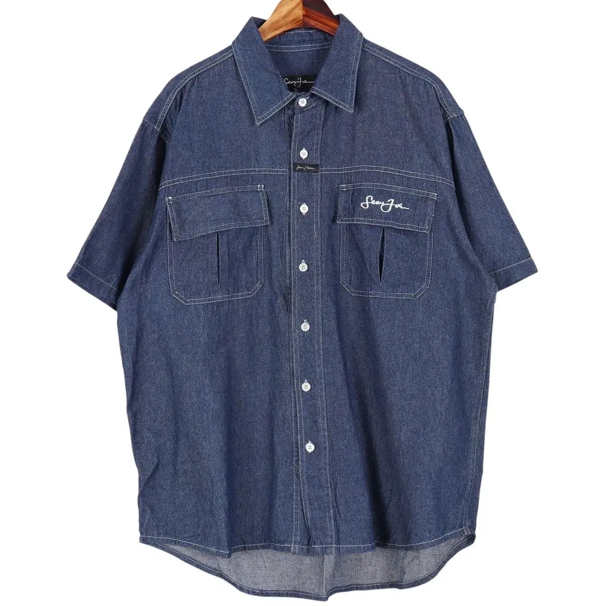 ションジョーン SEAN JOHN デニム 半袖 シャツ XL / k4525