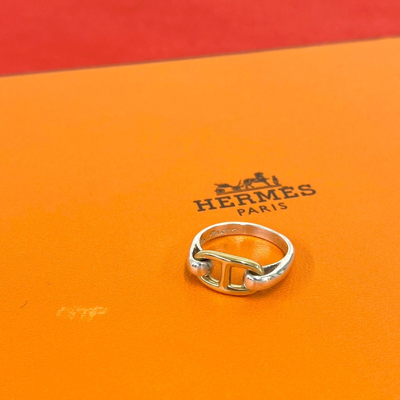 極 美品 HERMES エルメス シェーヌダンクル リング シルバー925 K18