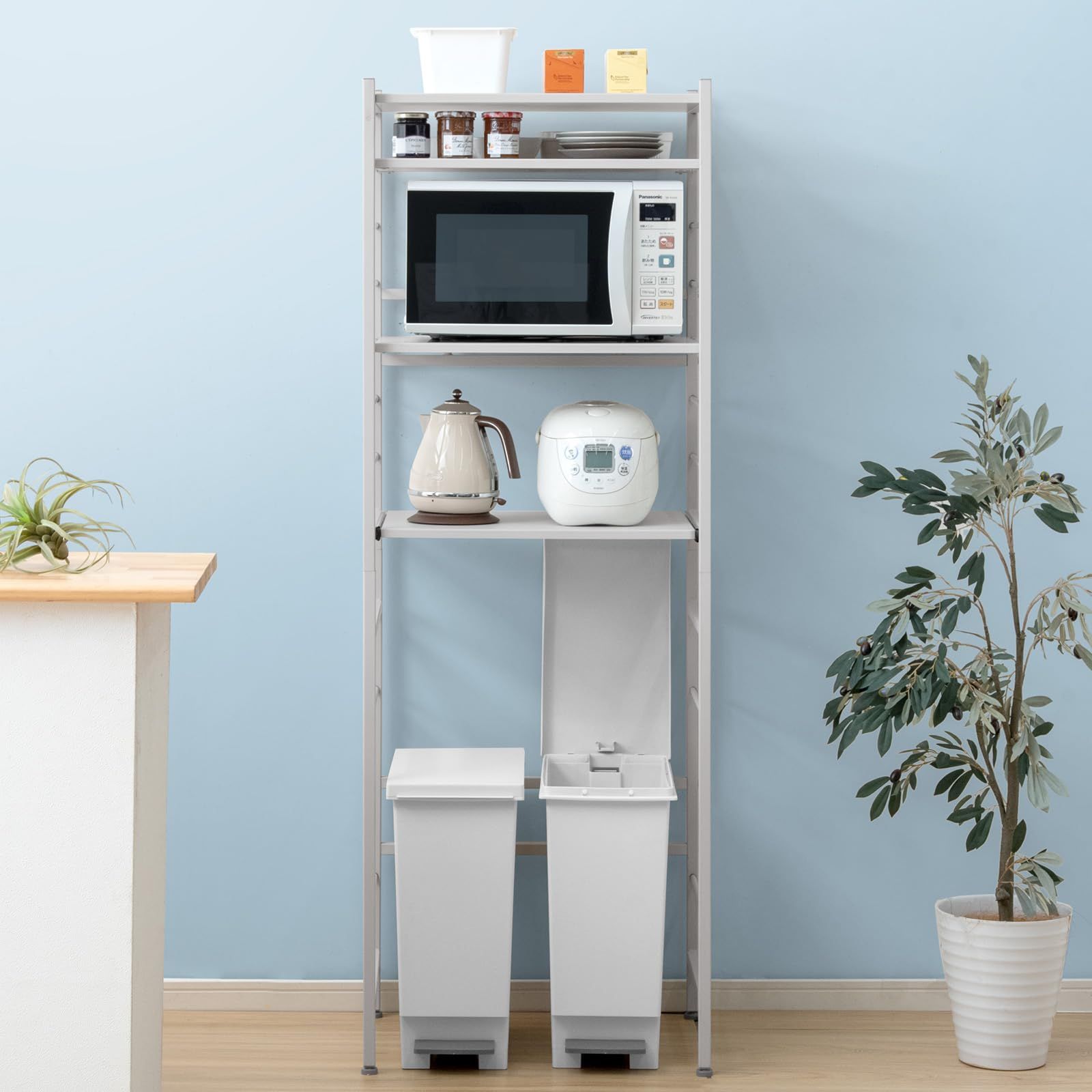 ★新品★タンスのゲン キッチンラック 幅60 大型電子レンジ対応 高さ調節可能 スライド棚 フック式 高耐荷重 スリム 頑丈設計 45400101(88137)