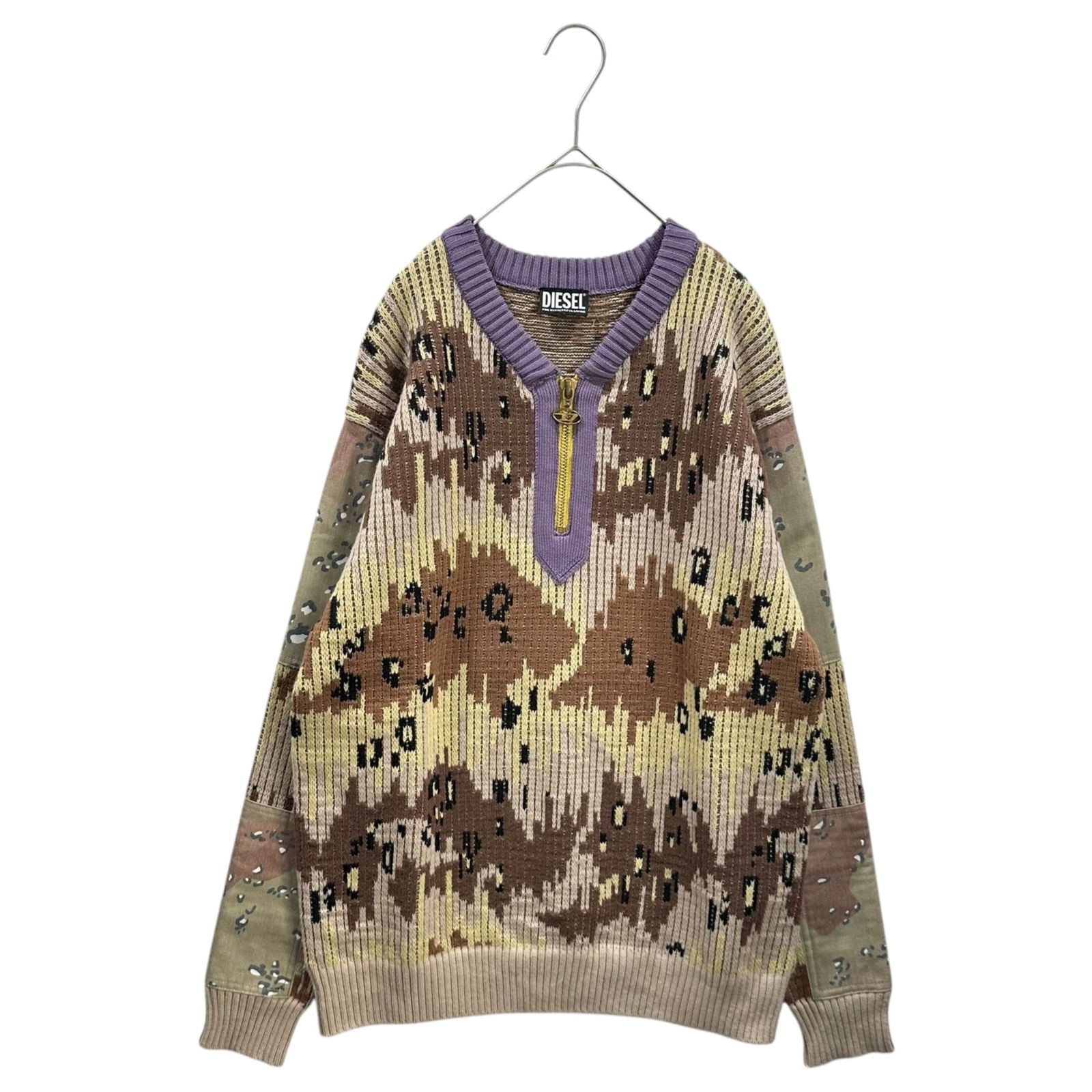 DIESEL(ディーゼル) K-Amillus Dessert Camo Pullover Half-Zip Ribbed Knit デザートカモ プルオーバー ハーフジップ リブニット A06733 S ベージュ×ブラウン