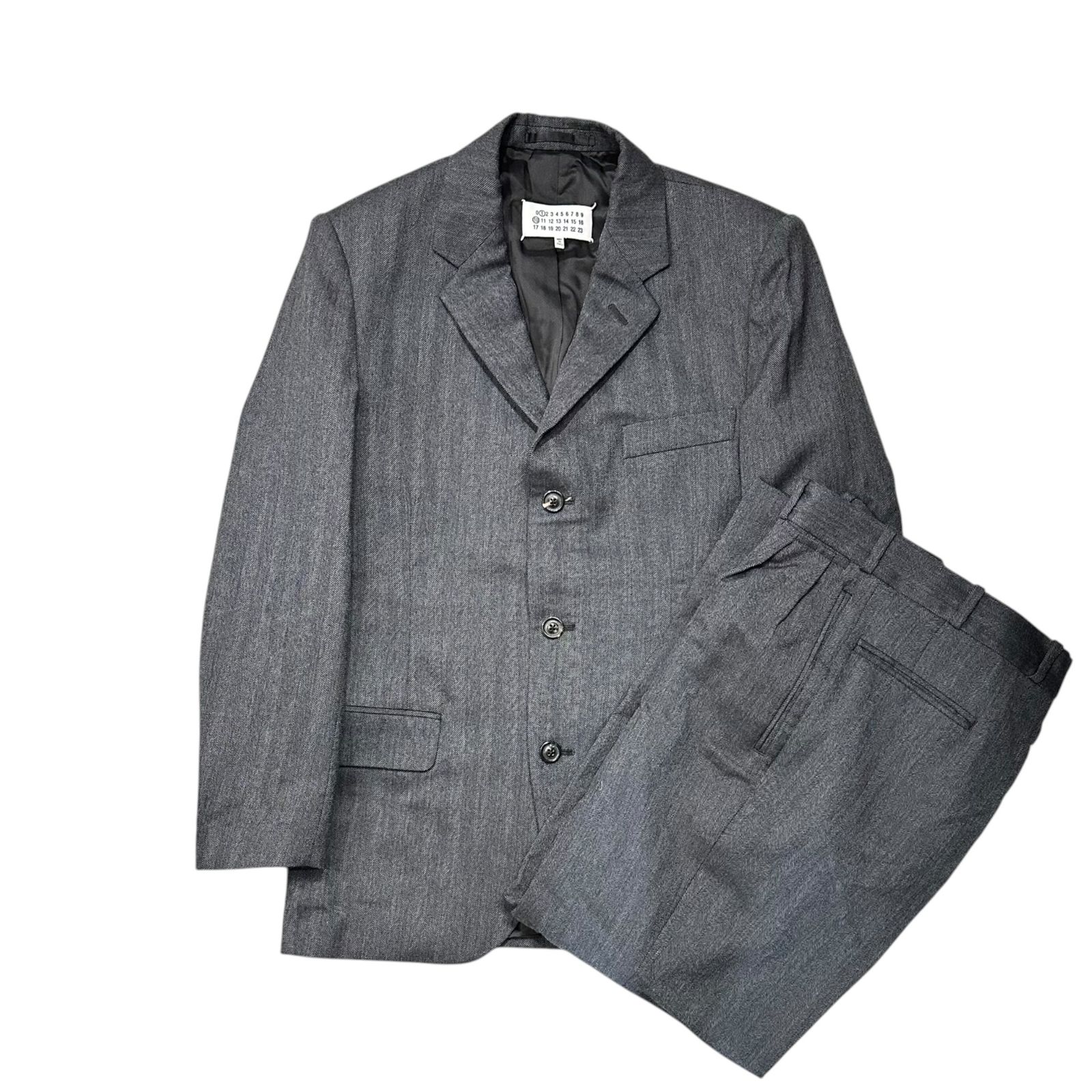 MAISON MARGIELA(メゾンマルジェラ) 22AW 3B Herringbone Wool Suit Setup ヘリンボーン セットアップ スーツ S50BN0506 46 グレー テーラード ジャケット スラックス