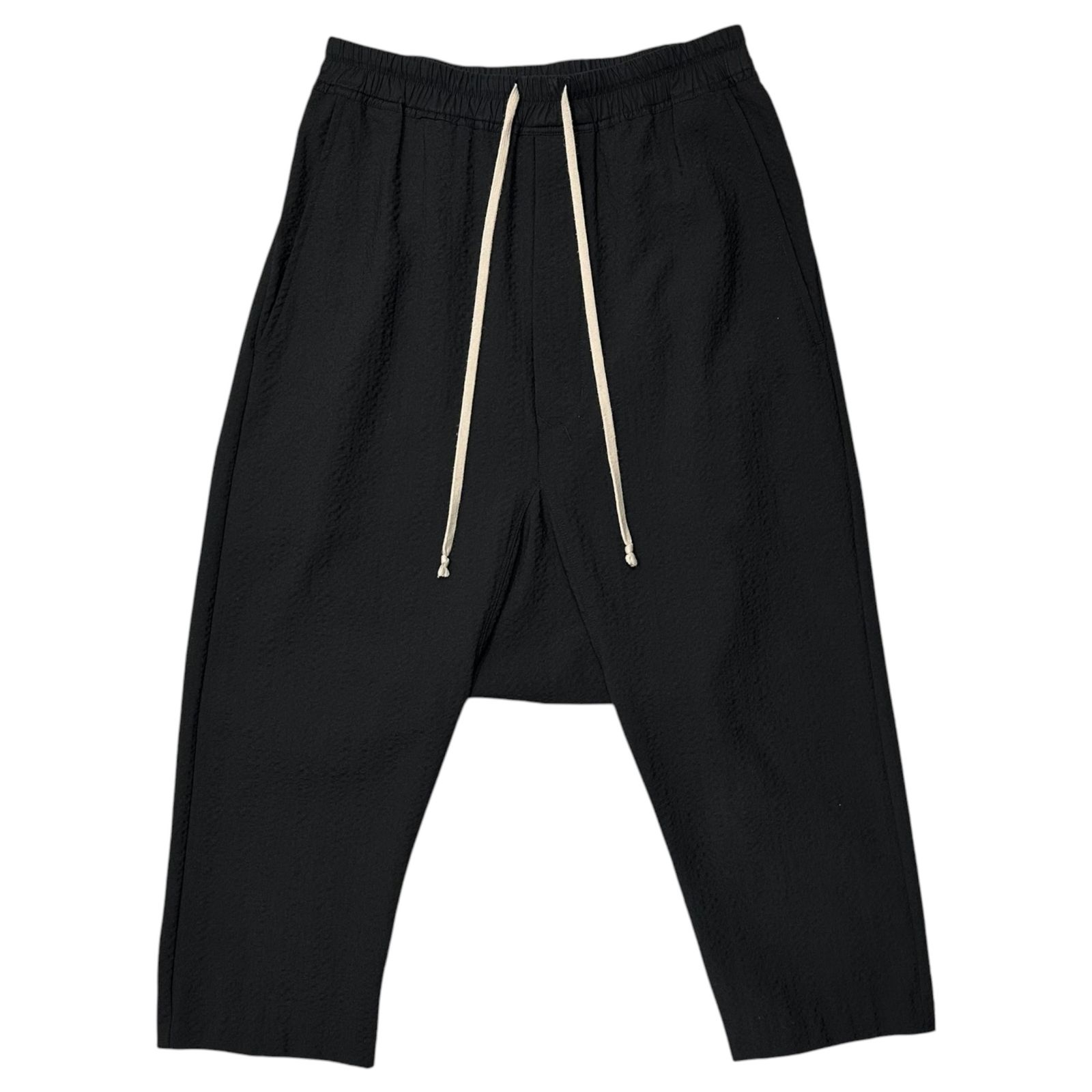 Rick Owens(リックオウエンス) 2016AW DRAWSTRING CROPPED PANTS ドローストリング クロップド サルエル パンツ RU16F6381-WO 46 ブラック Mastodon Seersucker