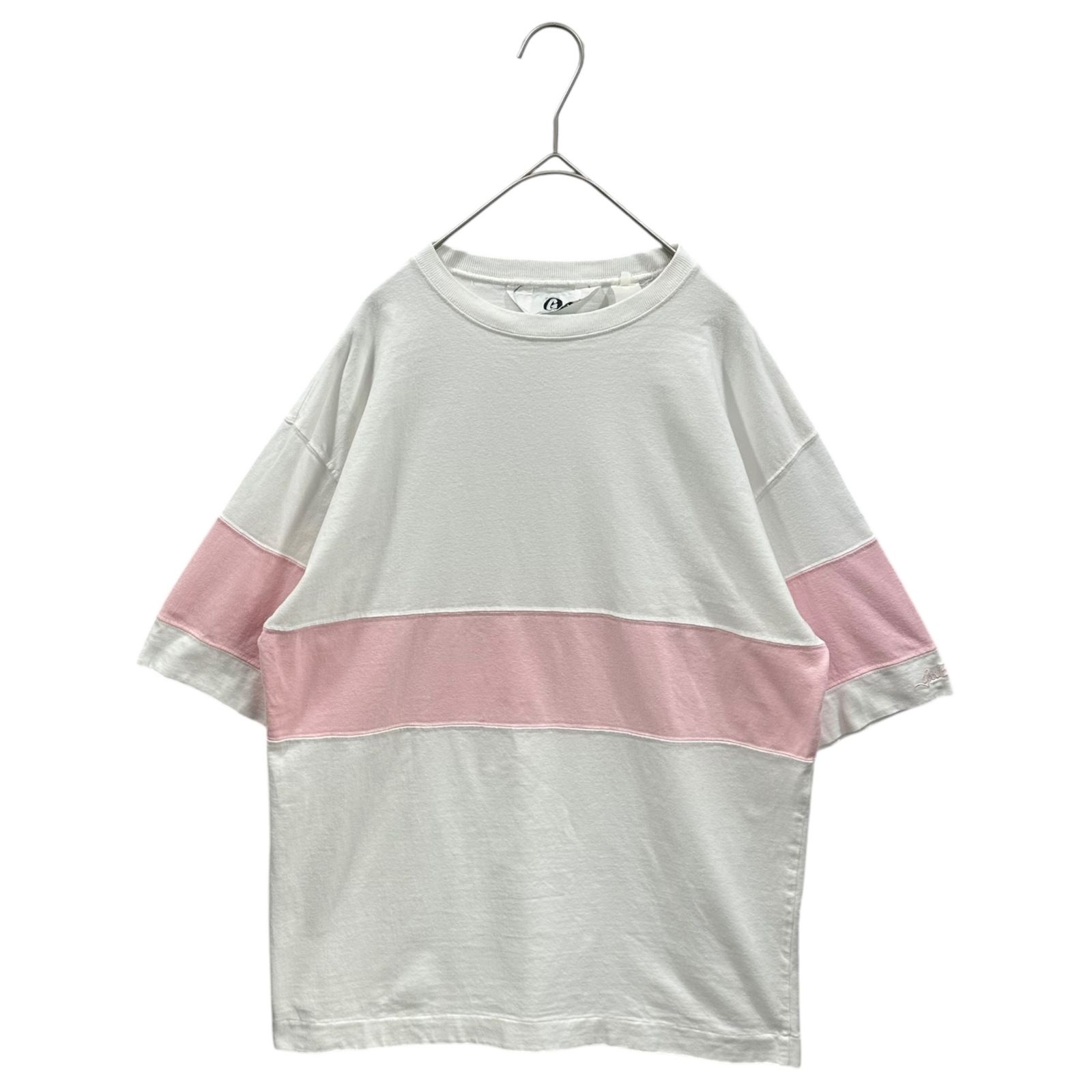 GOODENOUGH(グッドイナフ) 90's Line-blocked s/s T-shirt ライン 切替 半袖 Tシャツ 表記消(L程度) ホワイト×ピンク