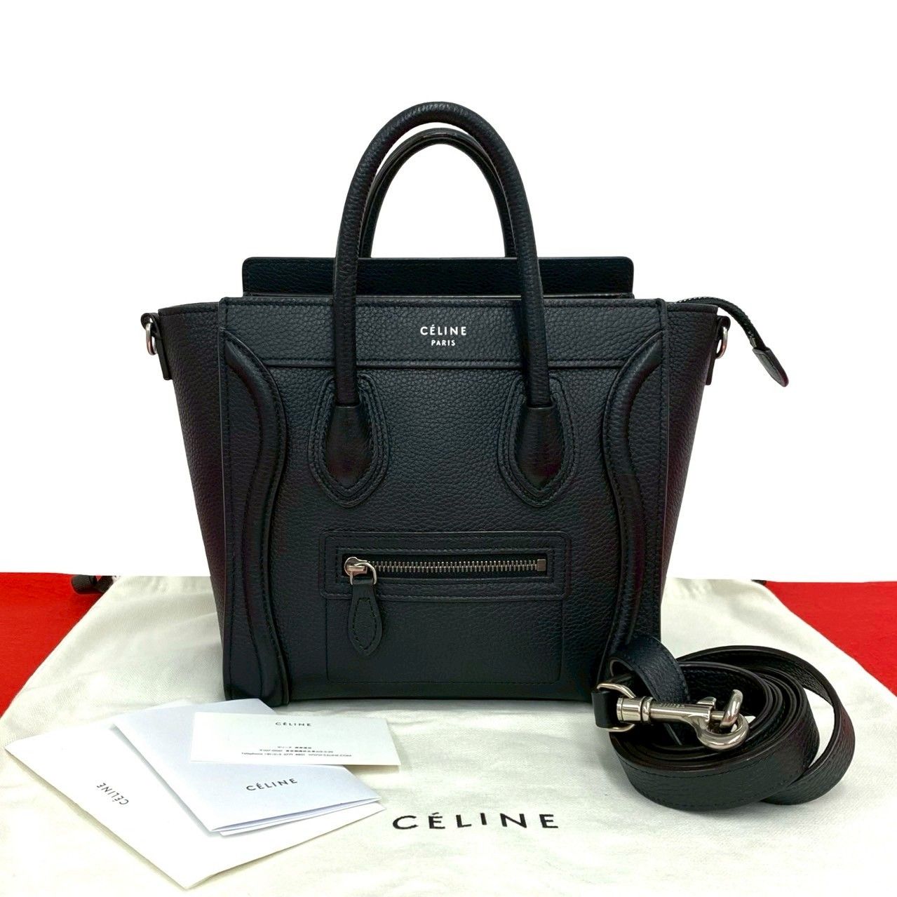極 美品 袋付き CELINE セリーヌ ラゲージ ナノ ショッパー レザー 本