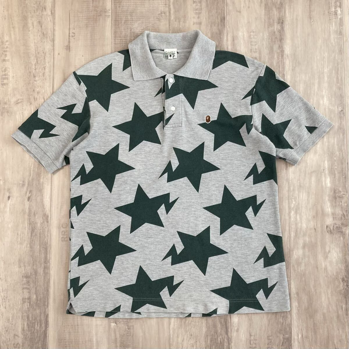 BAPE スター ポロシャツ Mサイズ グレー × ダークグリーン a bathing ape star BAPE STA エイプ ベイプ アベイシングエイプ NIGO y65 12,460円
