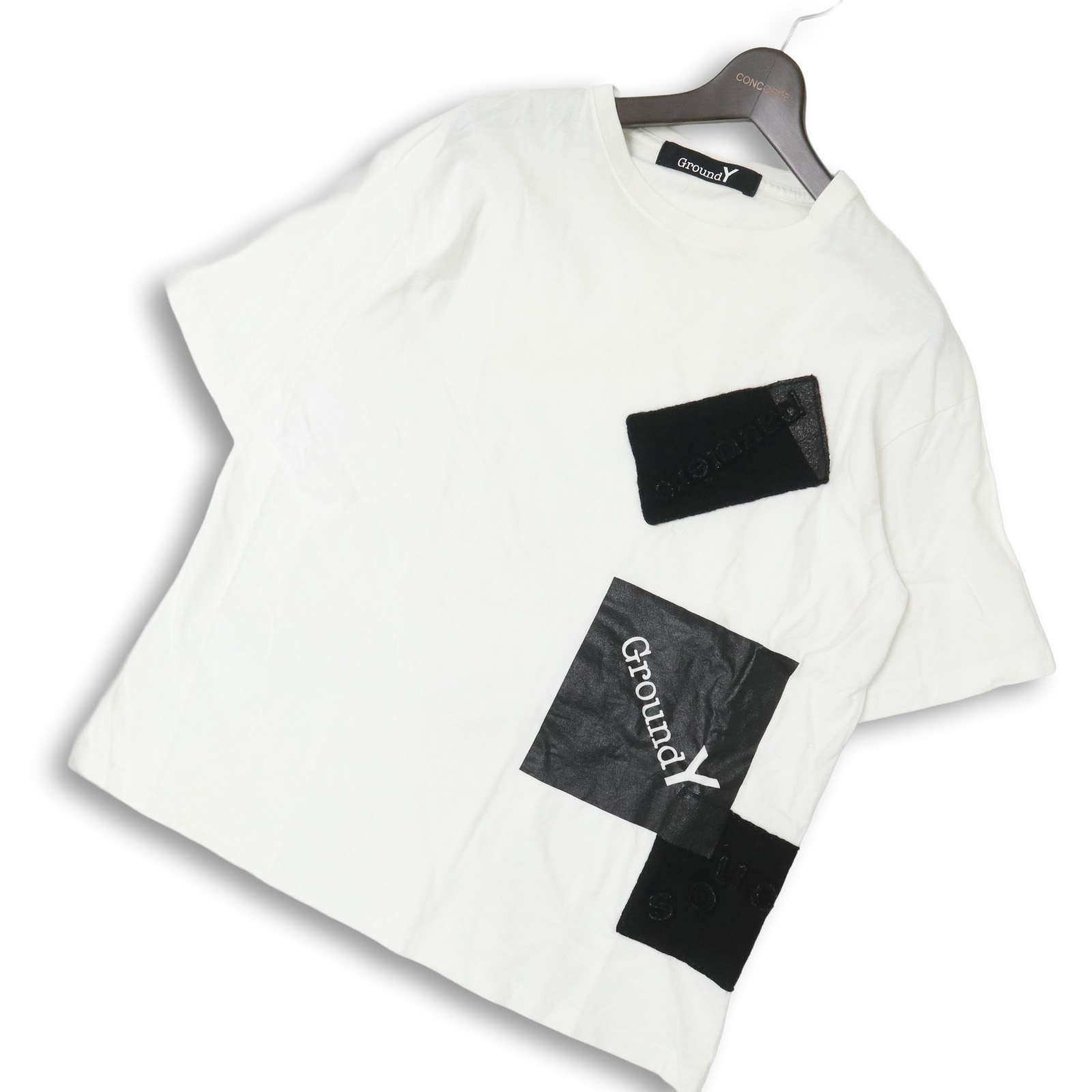 Ground Y グラウンドワイ ヨウジヤマモト 春夏★ 半袖 パッチワーク ロゴ Tシャツ カットソー Sz.2 メンズ 白 11,390円