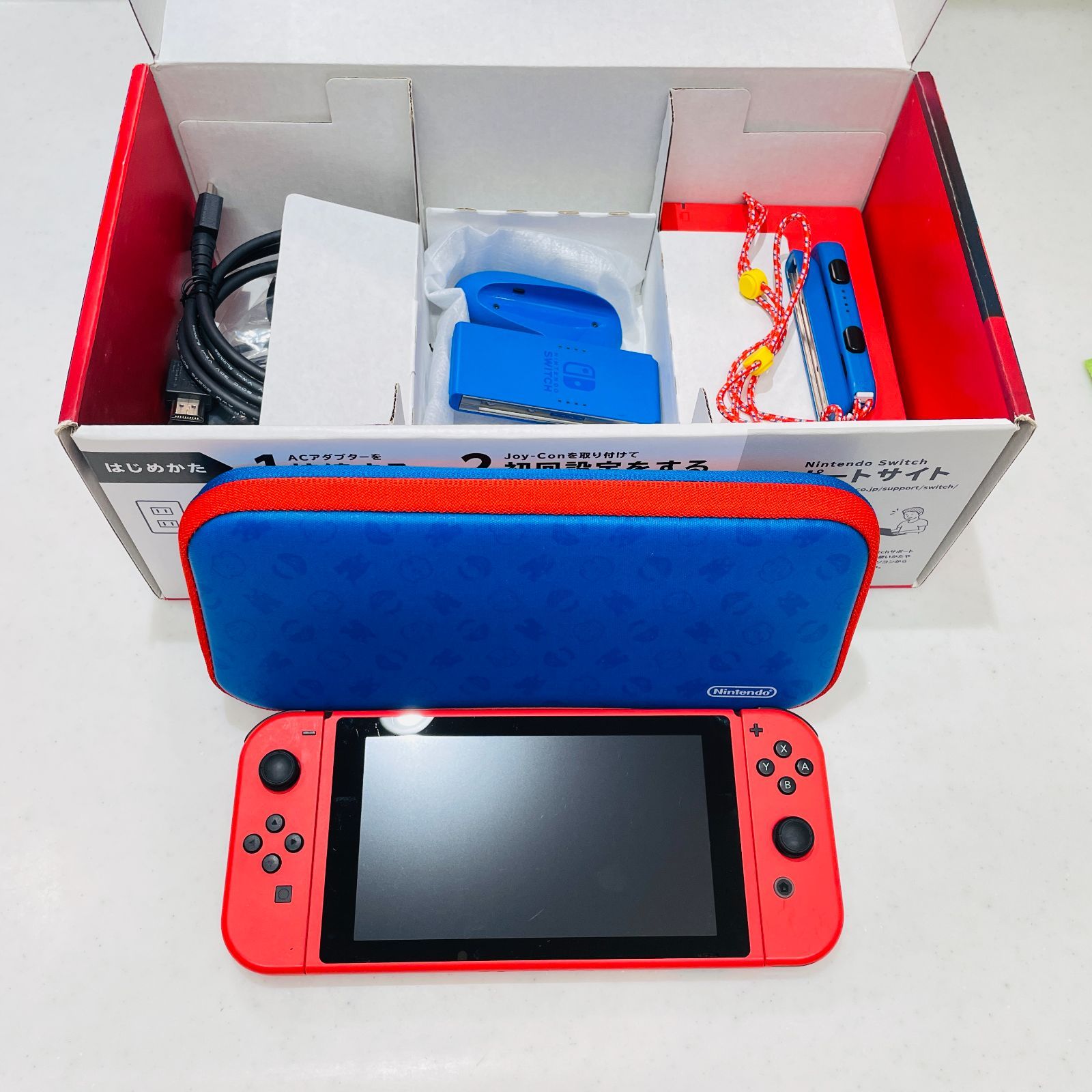 【完品】Nintendo Switch 本体レッド/ブルー(キャリーケース付) Nintendo Switch マリオレッド×ブルー セット 本体 付属品完備