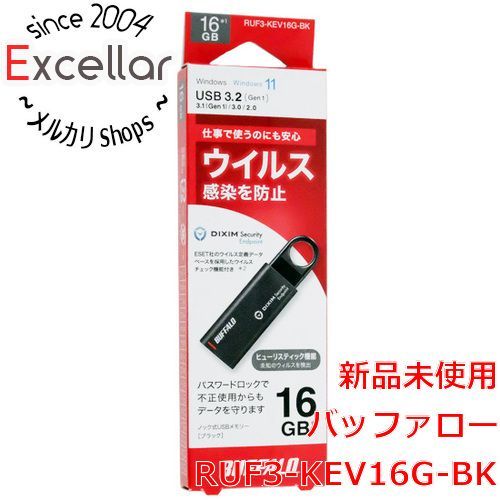 [bn:1] BUFFALO　ウイルスチェック機能付き セキュリティ USBメモリー RUF3-KEV16G-BK　16GB ブラック