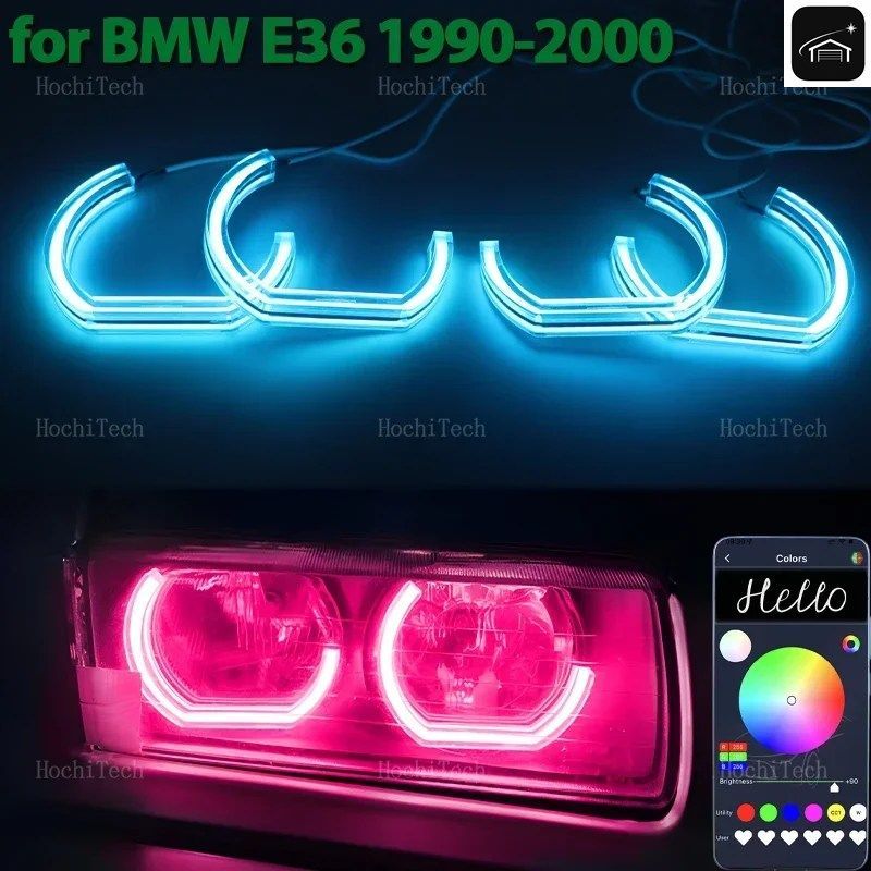 マルチカラーRGBリングライトLEDエンジェルアイキットアプリ制御BMW 3シリーズE36 1990-2000 316I 318I 318IS 320I 323I 325I 328I