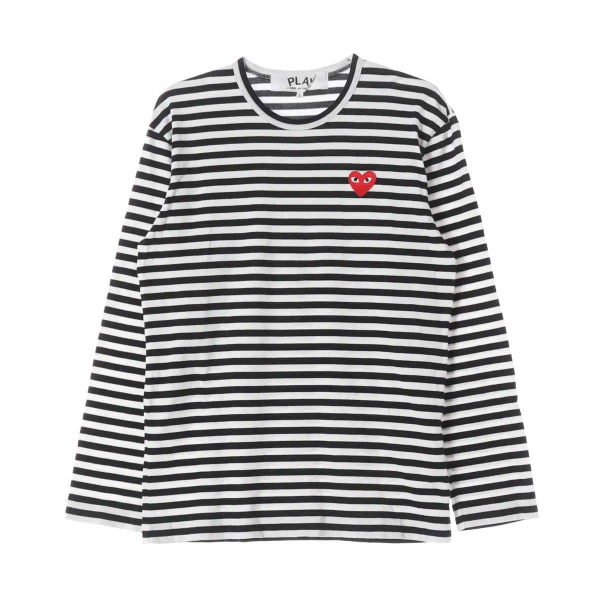 コム・デ・ギャルソン PLAY 22SS レッド ハート ワッペン ストライプ コットン 長袖 Tシャツ