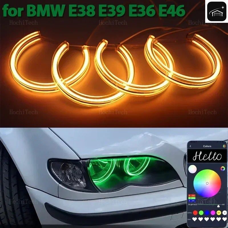 RGBマルチカラーモバイルコントロールLEDエンジェルアイバルブリングランプDRL BMW 3 5 7シリーズ E36 E46 E39 E38 728I 740D 325I 328I 73