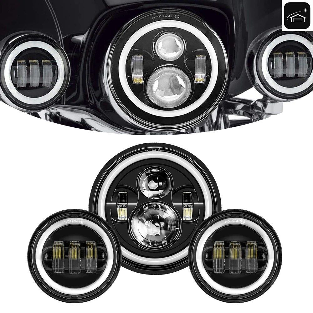 オートバイ用 7インチ LED ヘッドライト、4.5インチ LED 補助フォグランプ、パッシングライト、ウインカー、デイタイムランニングライト、