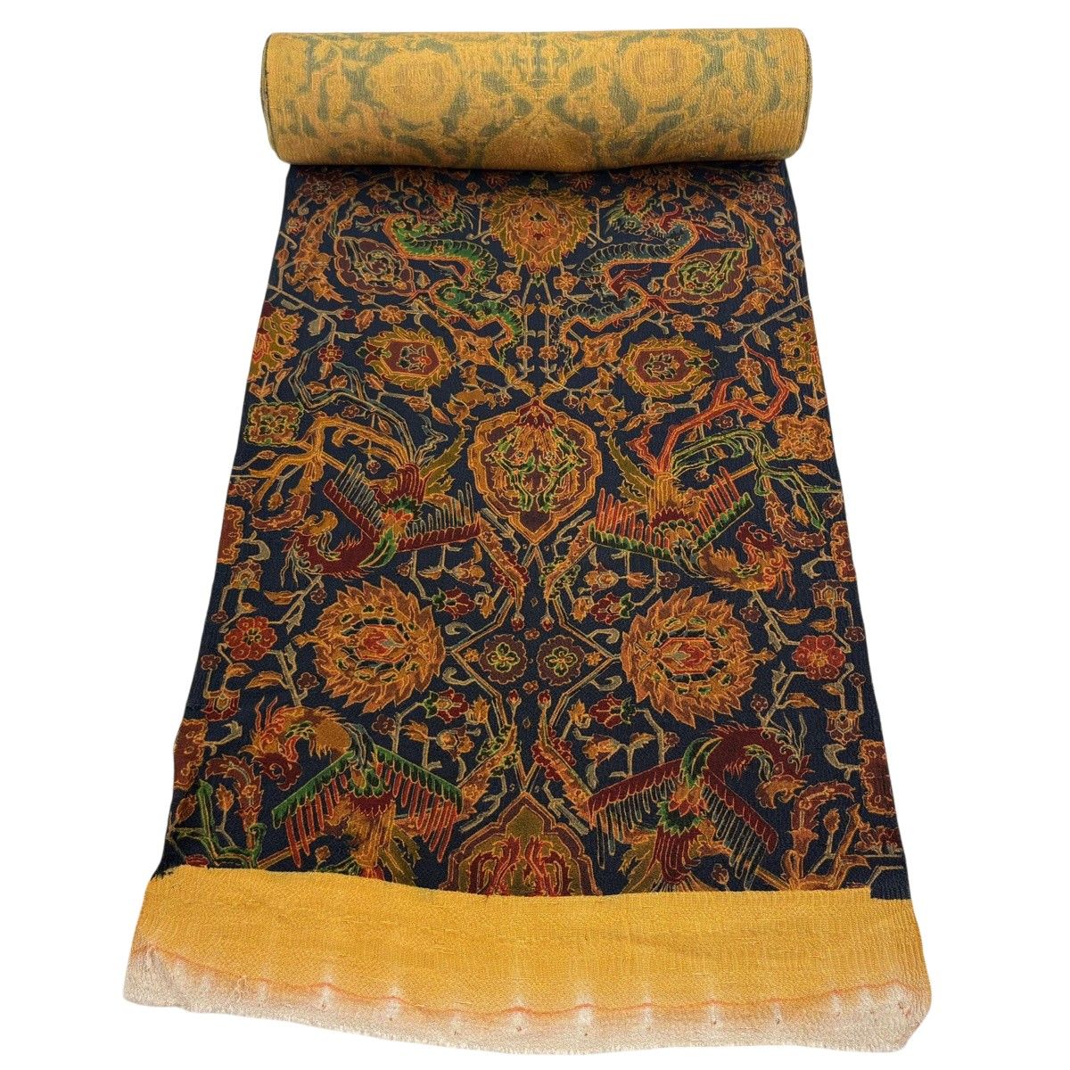 反物 秀品 小紋 草花 山吹茶色 正絹 【中古】