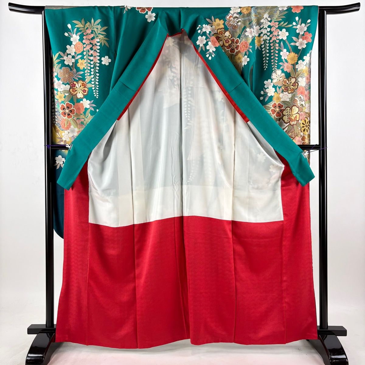 振袖 身丈163.5cm 裄丈64cm M 袷 袋帯フルセット 花車 桜 金糸 金銀彩