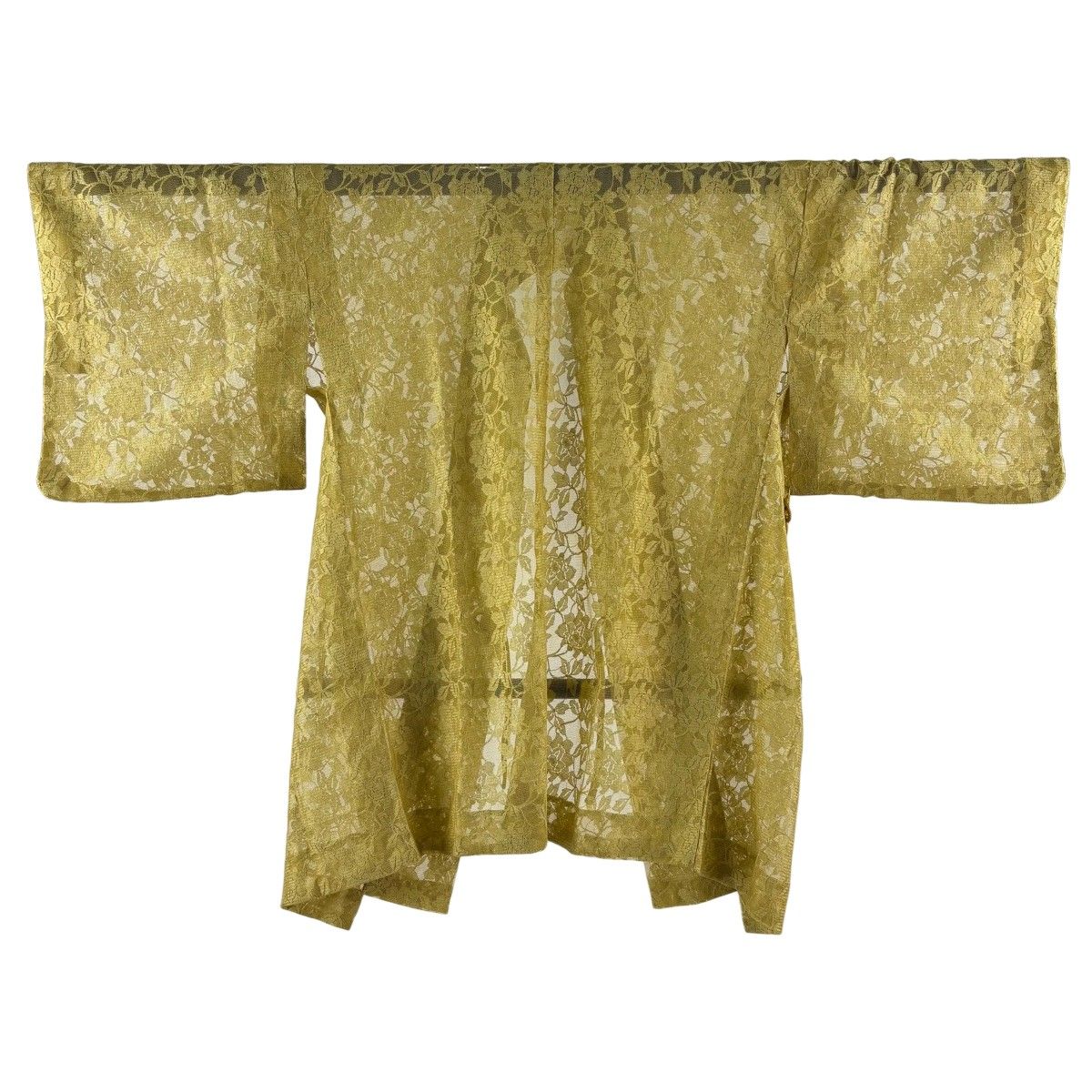 【美品】 道中着 身丈89cm 裄丈68cm L 和装コート 草花 からし色 正絹 名品 【中古】