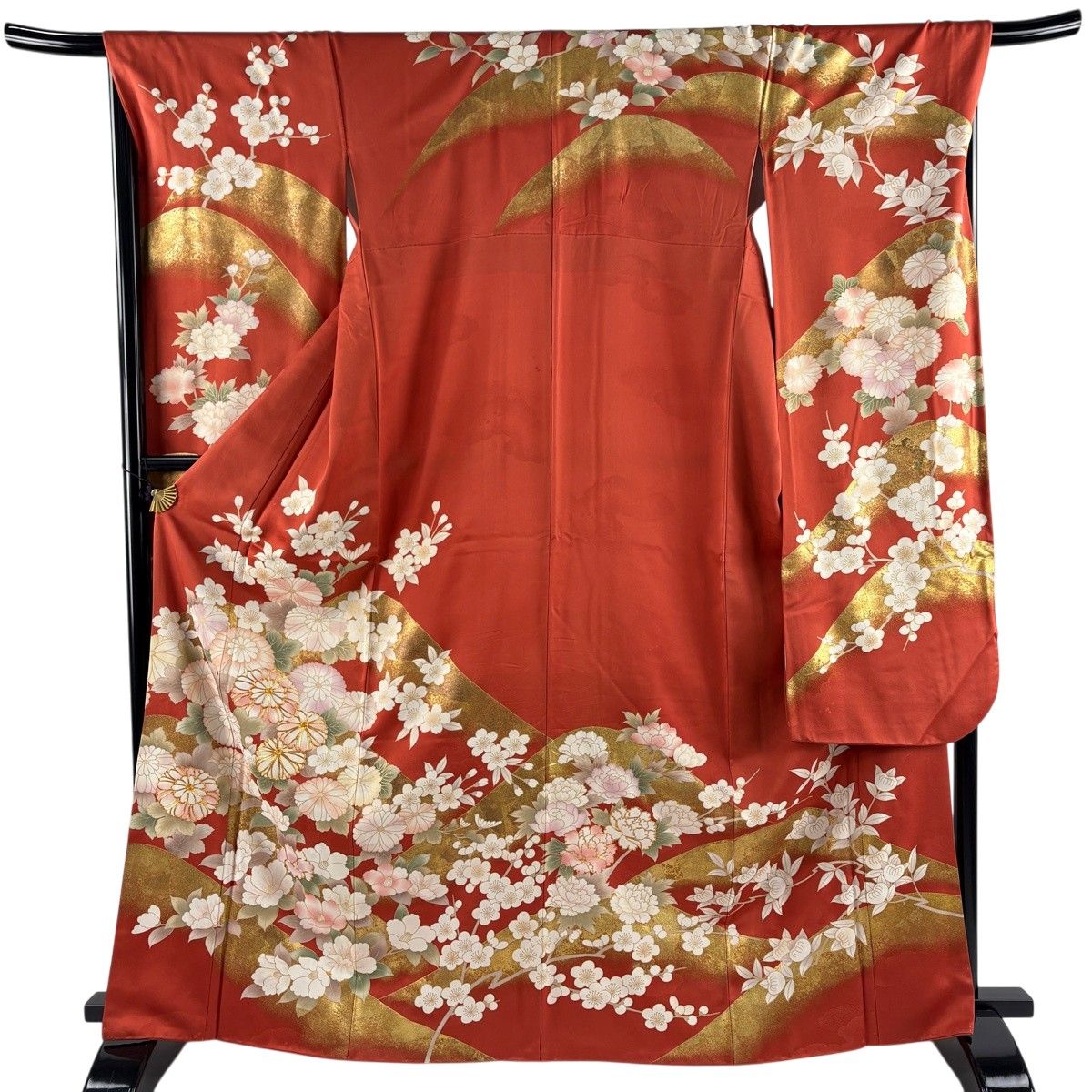 振袖 身丈165.5cm 裄丈68cm L 袷 ますいわ屋 菊 椿 金糸 金彩 朱色