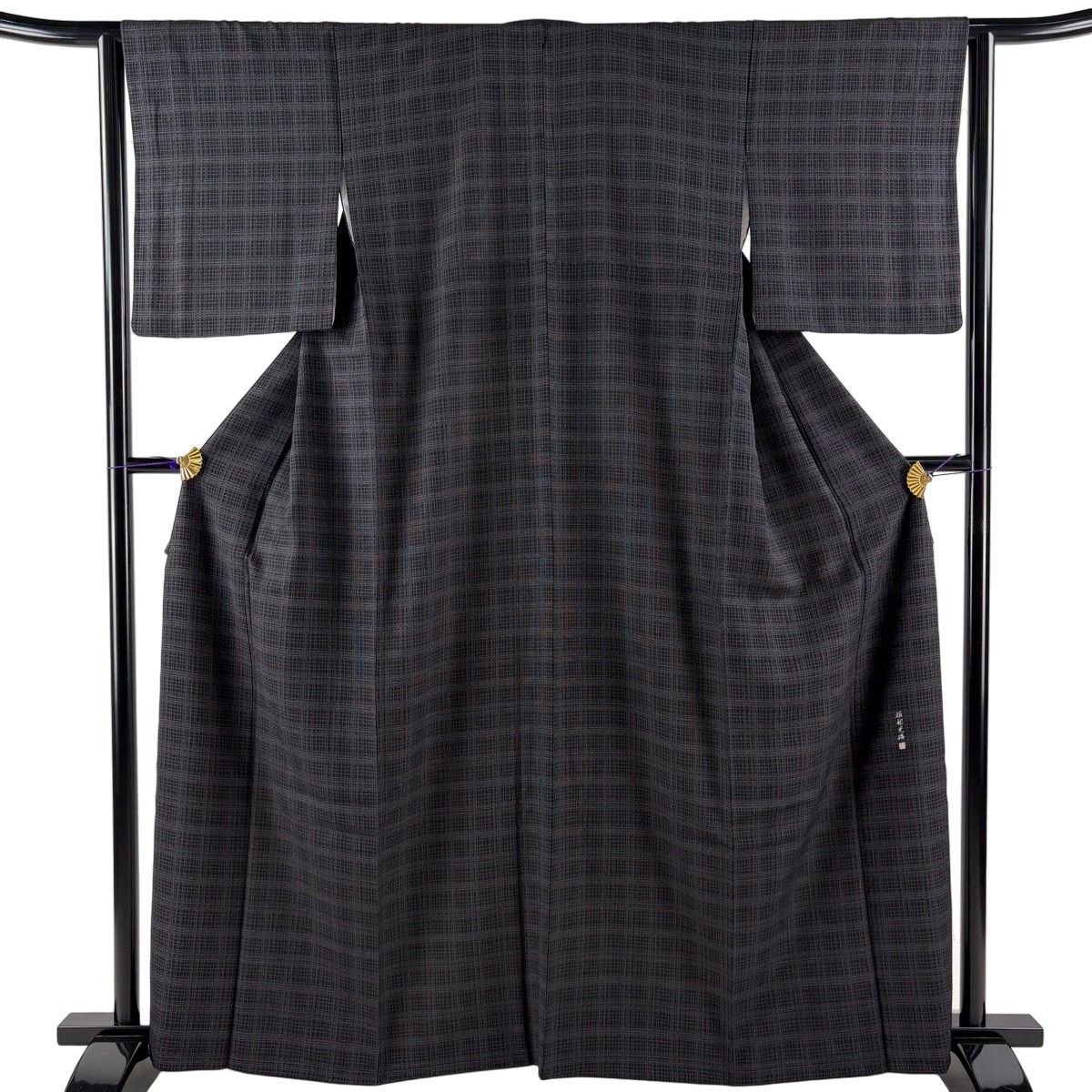 美品】 江戸小紋 身丈162.5cm 裄丈63cm S 袷 服部光擴 落款 格子 墨色