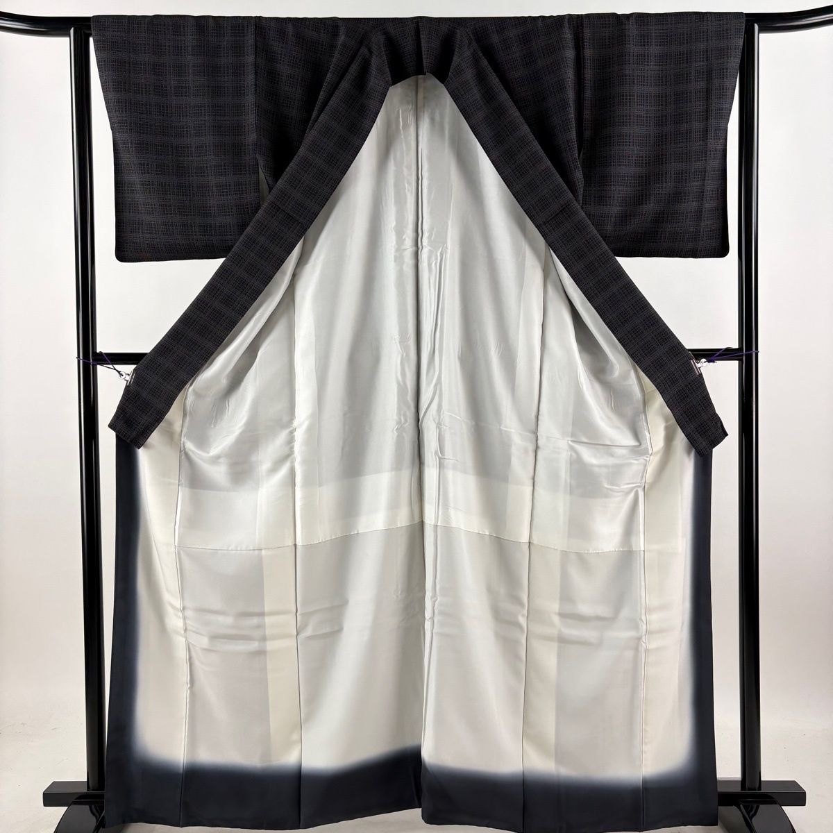 美品】 江戸小紋 身丈162.5cm 裄丈63cm S 袷 服部光擴 落款 格子 墨色