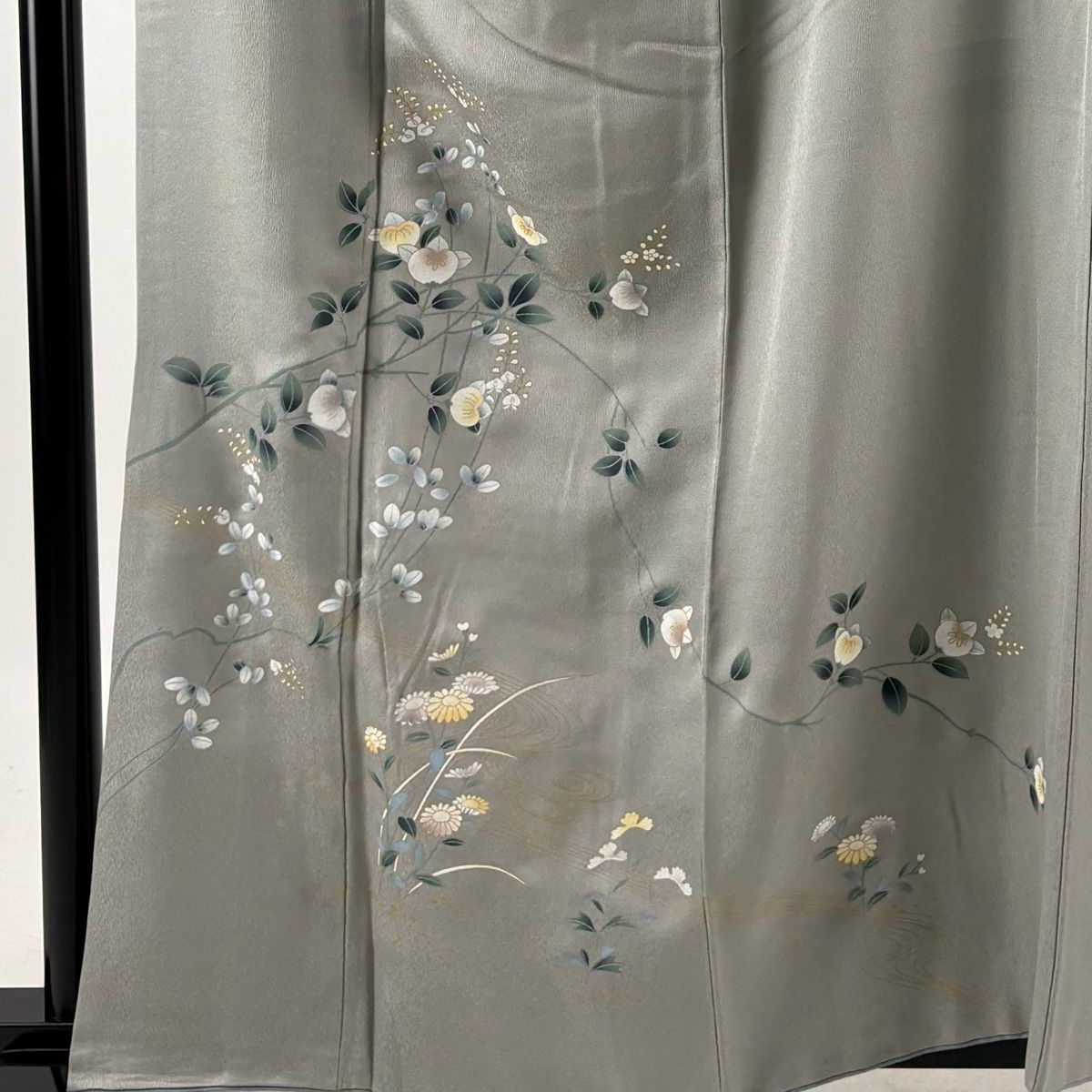 付下げ 身丈159cm 裄丈67cm M 袷 橘 秋草 金銀彩 灰色 正絹 秀品