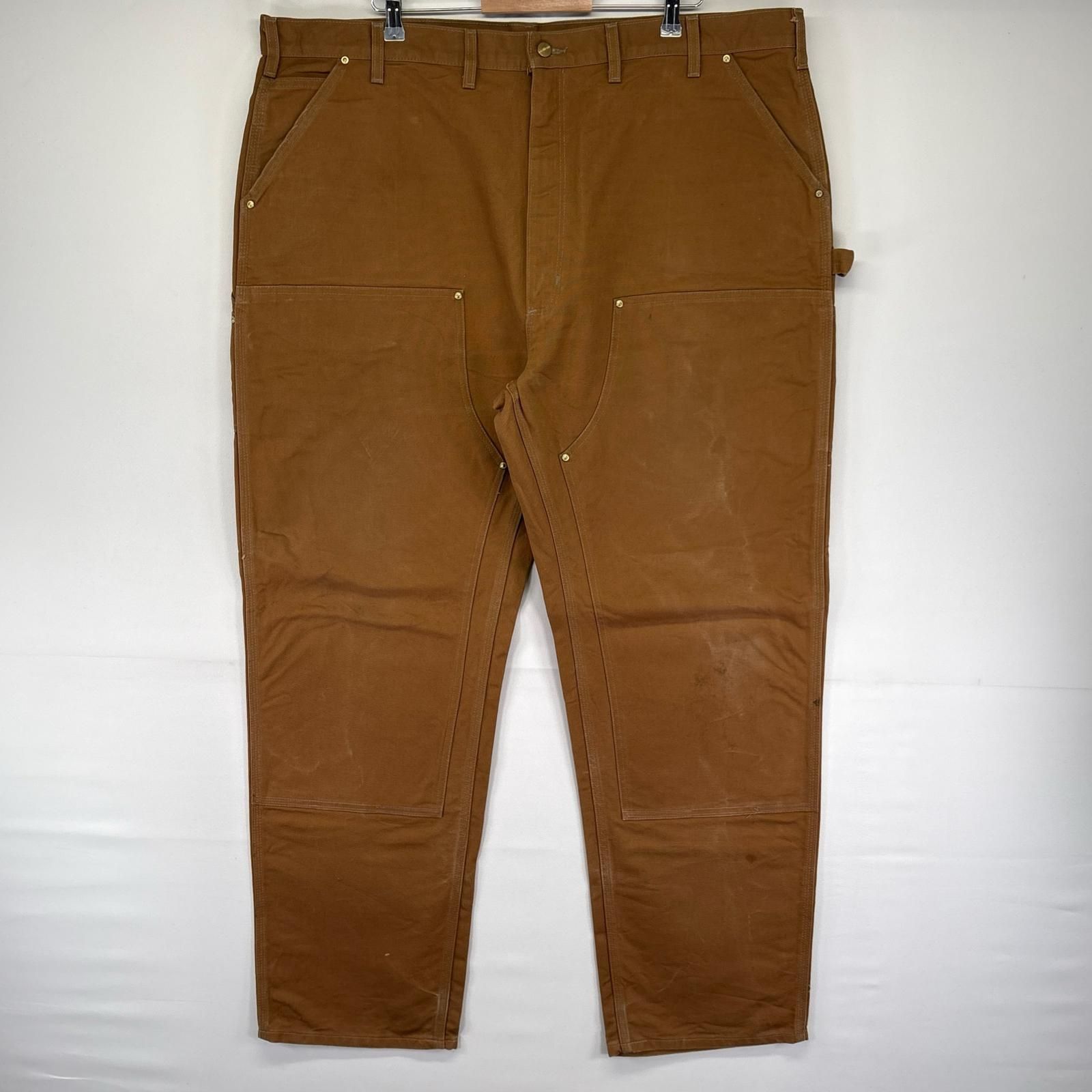 古着 カーハート Carhartt USA製 ダック パンツ ダック ペインターパンツ ワーク ダブルニー 大きいサイズ W46 L34  ブラウン系 メンズ 古着 カーハート Carhartt USA製 ダック パンツ ダック ペインター