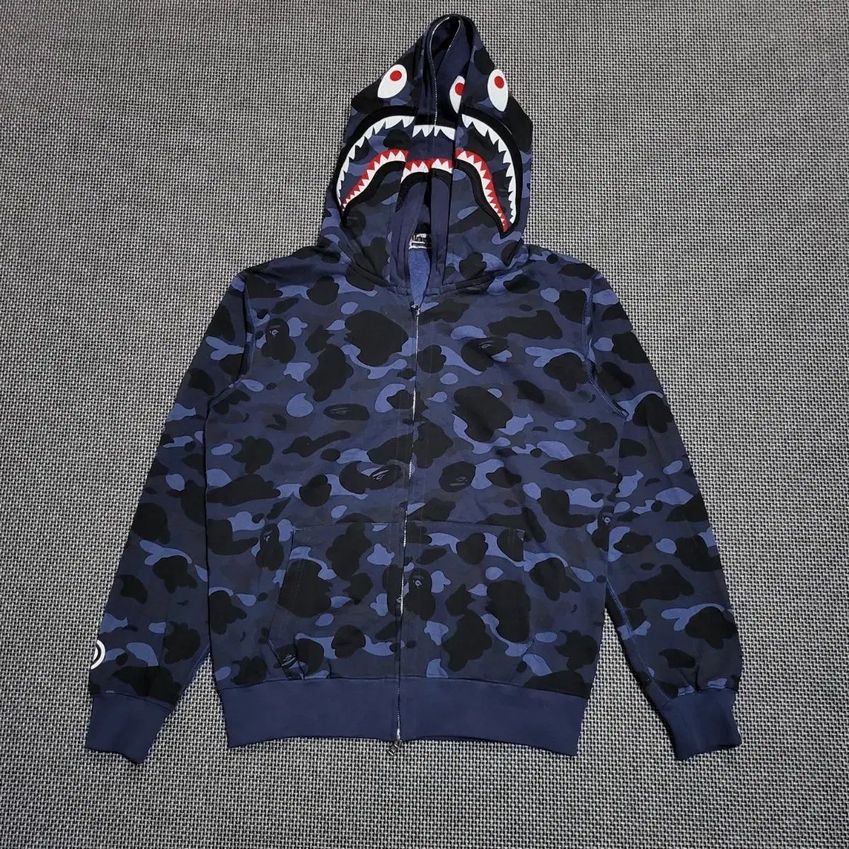 A BATHING APE ダブル シャーク カモフラージュ ジップアップフーディー ネイビー (L)
