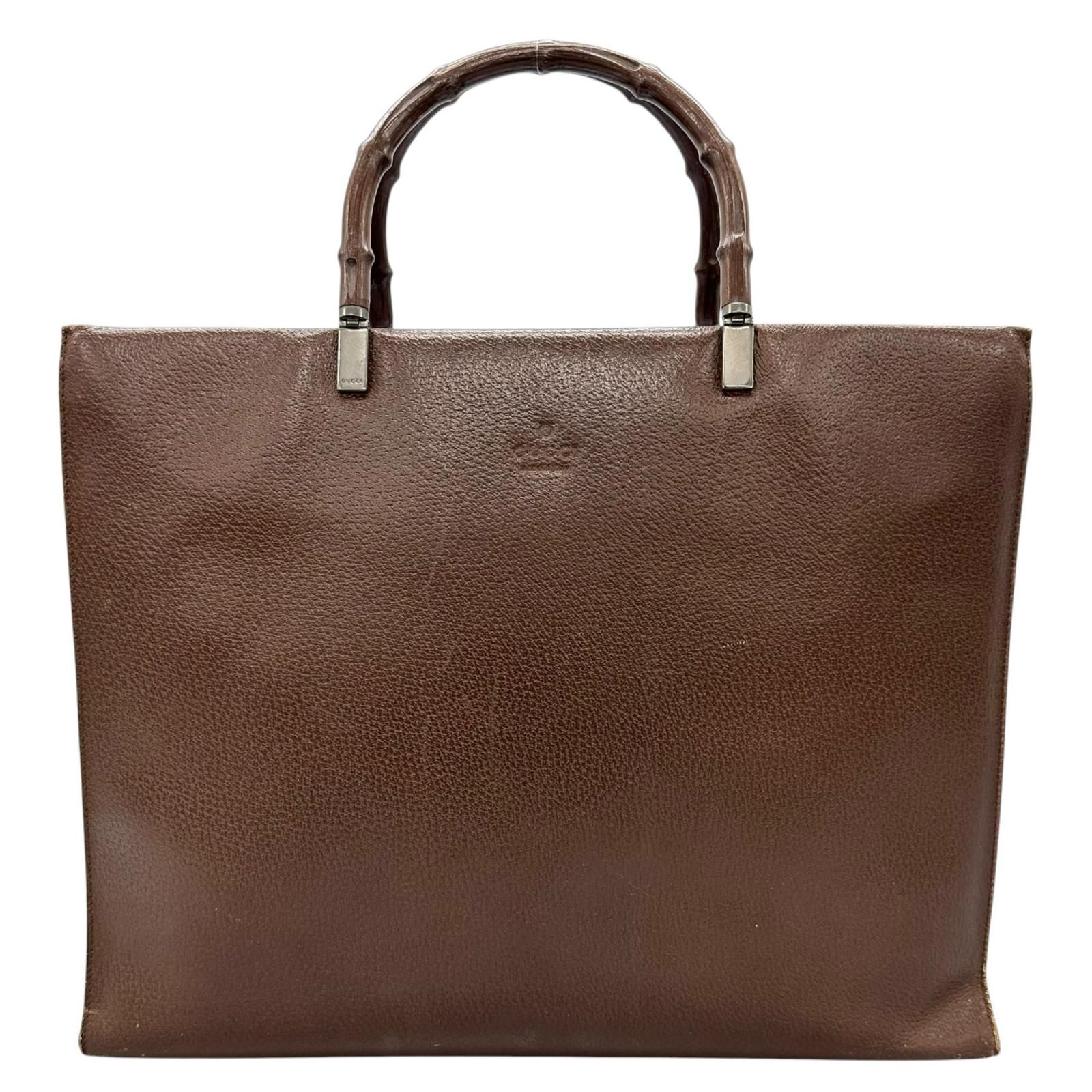 【新着】GUCCI レザー ブラウン トートバッグ シルバー 002.1033